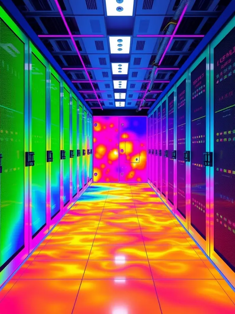 An image showing a heat map of energy dissipation in a server room, symbolizing Dissipation Analytics.
